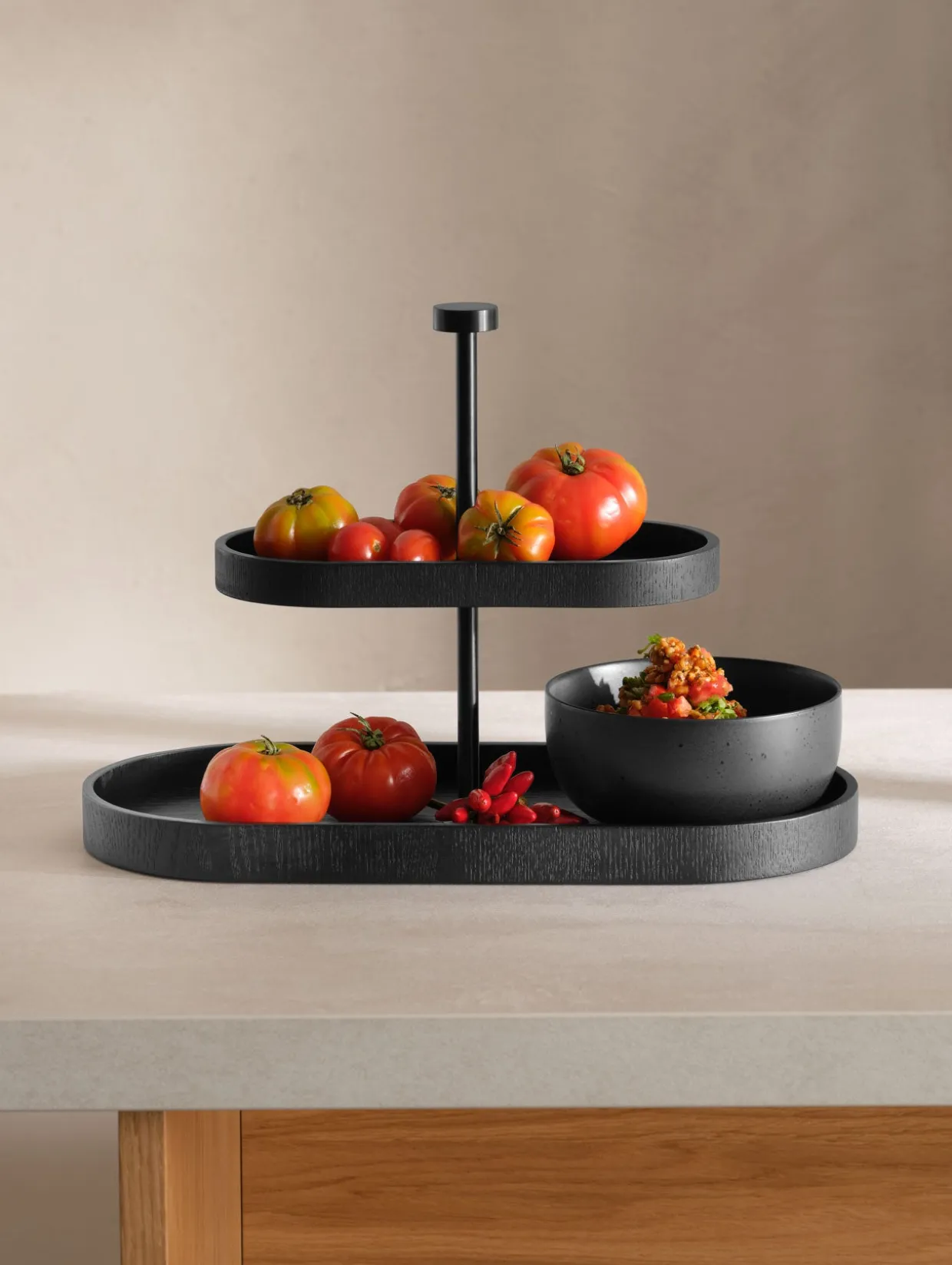 etagere 2-stufig, oval, schwarz