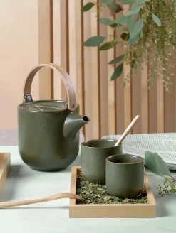 teekanne mit holzgriff, nori