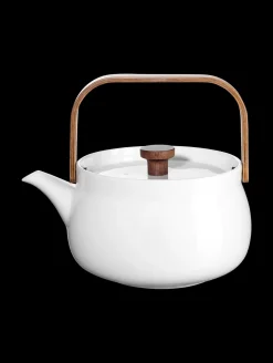 teekanne mit holzgriff, white