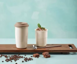 thermobecher creme, deckel braun